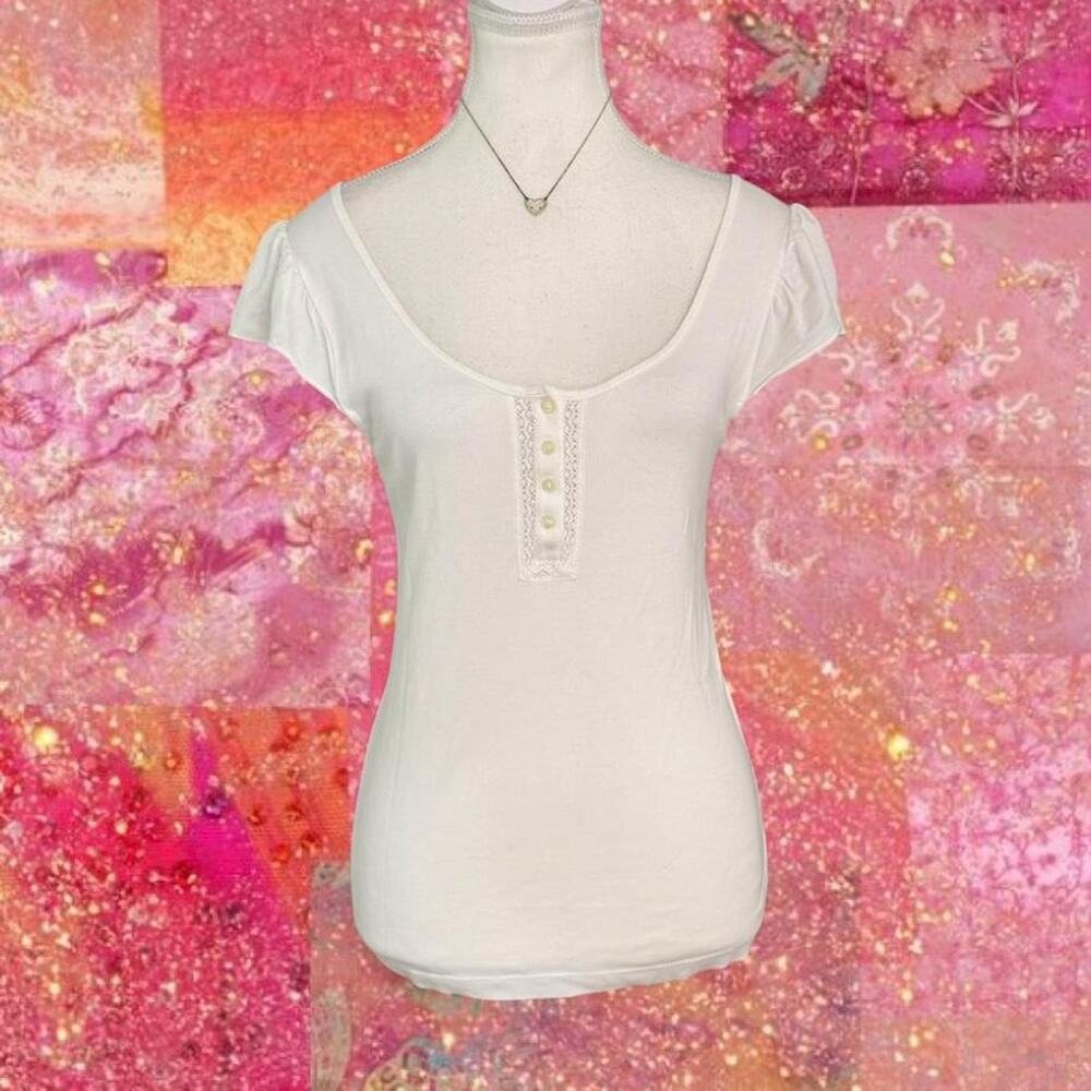 American Living White Baby Doll Henley Short Sleeve Women size large 100% cotton